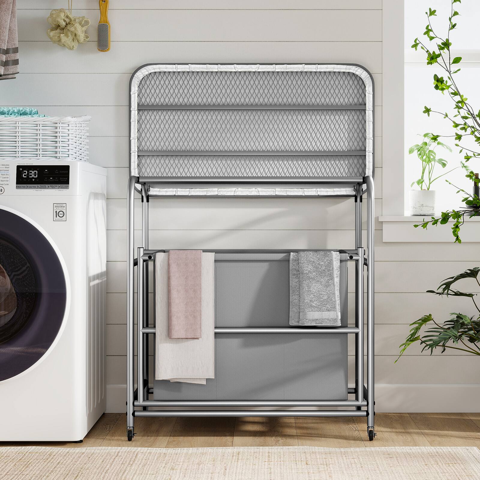 Alt View 8. Gymax - Gymax 3-Section Laundry Sorter w/ Foldable Ironing Board w/ 3 Removable Bags - Gray.