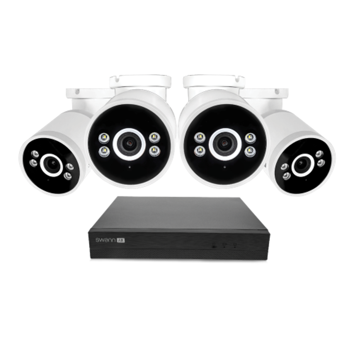 Swann - AdvancedX Series / NVR-8ADVANX / 1TB / 4x NHD-ADVANXB 4K Spotlight Bullet IP Cameras / Power over Ethernet (PoE) - Black