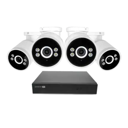 Front. Swann - AdvancedX Series / NVR-8ADVANX / 1TB / 4x NHD-ADVANXB 4K Spotlight Bullet IP Cameras / Power over Ethernet (PoE) - Black.