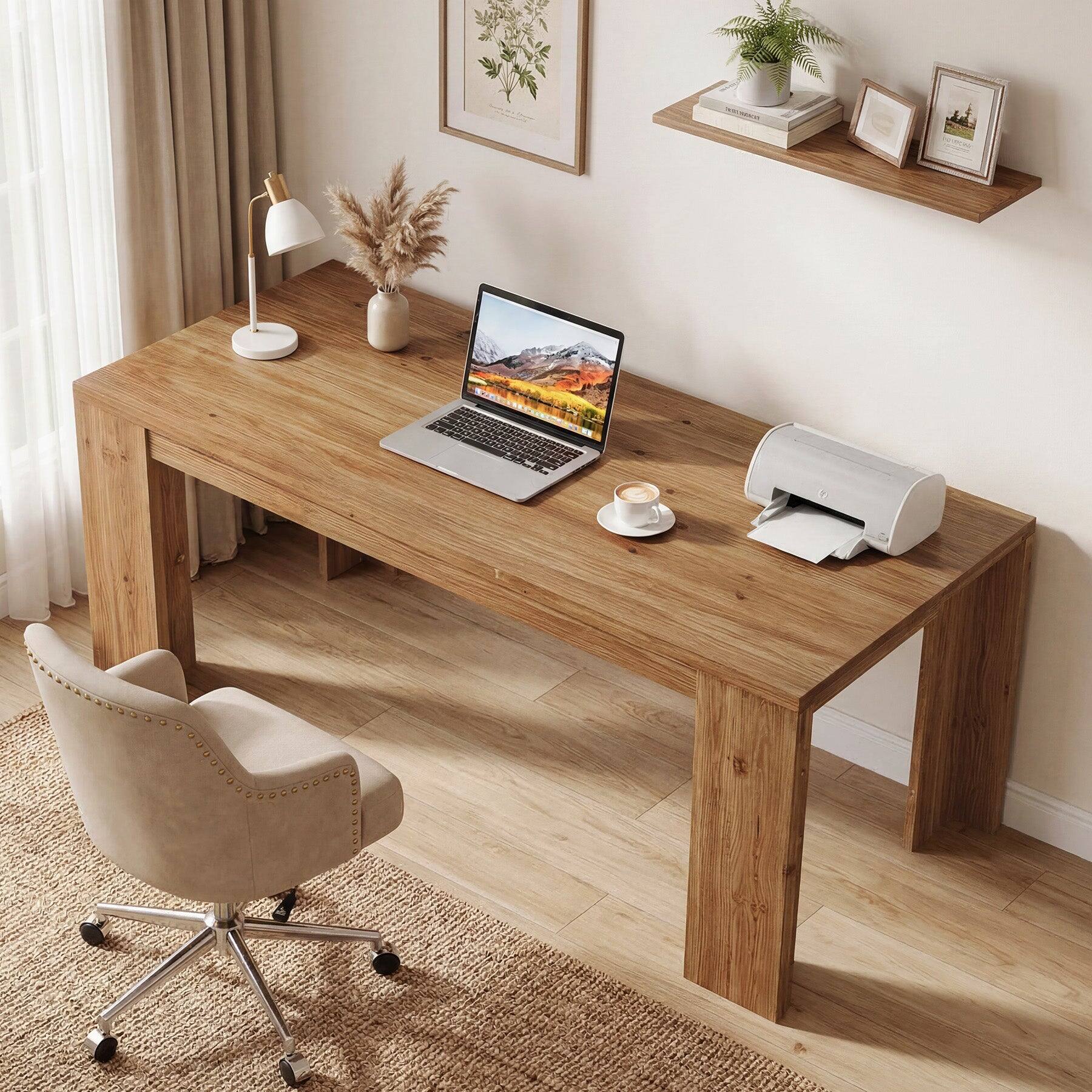 Alt View 1. Tribesigns - Office Executive Desk with Engineered Wood Construction, Rectangular Top, for Computer Work and Writing in Home Offices - Brown.