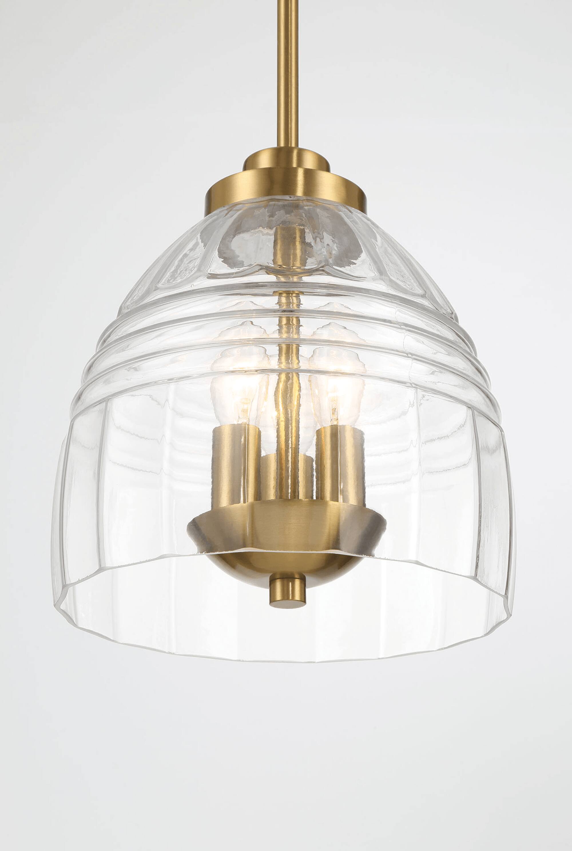 Alt View 1. TinyHomie - Ember Three Candle Lights Chain Pendant Clear Glass Satin Brass.