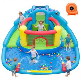 Gymax - Inflatable Water Slide Park w/Double Slides Splash Pool 860W Blower for Yard - Multicolor