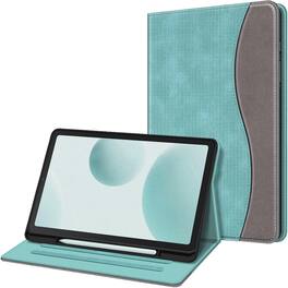 Fintie - Multi-Angle Viewing Case for Samsung Galaxy Tab S6 Lite 10.4 Inch 2024/2022/2020, Soft TPU Back Cover, Front Card Pocket - Turquoise/Brown