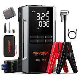 WOLFBOX - 3000A Automotive Jump Starter with 160 PSI Portable Air Compressor, 12V Battery Pack for 8L Gas & 6L Diesel Engines