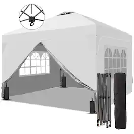Ainfox - 10x10 FT Pop up Canopy Tent Shelter with 1-Button Push,4 Removable Sidewalls & Sandbags for Outdoor Events - White
