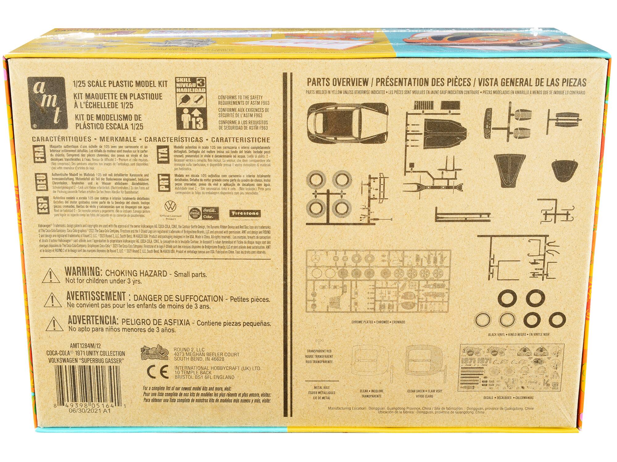 1/25 SCALE PLASTIC MODEL KIT  
KIT MAQUETTE EN PLASTIQUE À L'ÉCHELLE DE 1/25  
KIT DE MODELISMO DE PLASTICO ESCALA 1/25  
CARACTERISTIQUES - MERKMALE - CARACTERISTICAS  

SKILL LEVEL 3  
NIVEAU a HABILIDAD  
CONFORMS TO SAFETY REQUIREMENTS OF ASTM F963  
CONFORME AUX EXIGENCES DE LA SÉCURITÉ ASTM F963  
CONFORME A LAS REQUISITOS DE SEGURIDAD ASTM F963  

WARNING: CHOKING HAZARD - Small parts. Not for children under 3 yrs.  
AVERTISSEMENT: DANGER DE SUFFOCATION - Petites pièces. Ne convient pas pour les enfants de moins de 3 ans.  
ADVERTENCIA: PELIGRO DE ASFIXIA - Con piezas pequeñas. No apto para niños menores de 3 años.  

PARTS OVERVIEW / PRÉSENTATION DES PIÈCES / VISTA GENERAL DE LAS PIEZAS  
PARTS MOULED IN