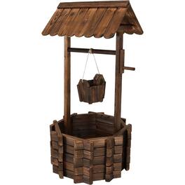 Sunnydaze - 45 in 2-Tier Wooden Fir Wishing Well Hanging Garden Planter - Brown