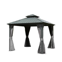 Mondawe - 10' X 10' Hardtop Gazebo with Curtains and Netting - Gray