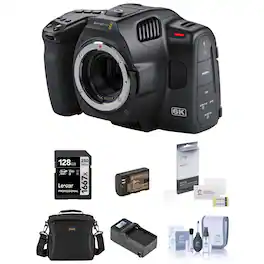 Bundle - Blackmagic Design - Pocket Cinema Camera 6K Pro with 128GB SD Card, Shoulder Bag, Charger, Extra Battery, Screen