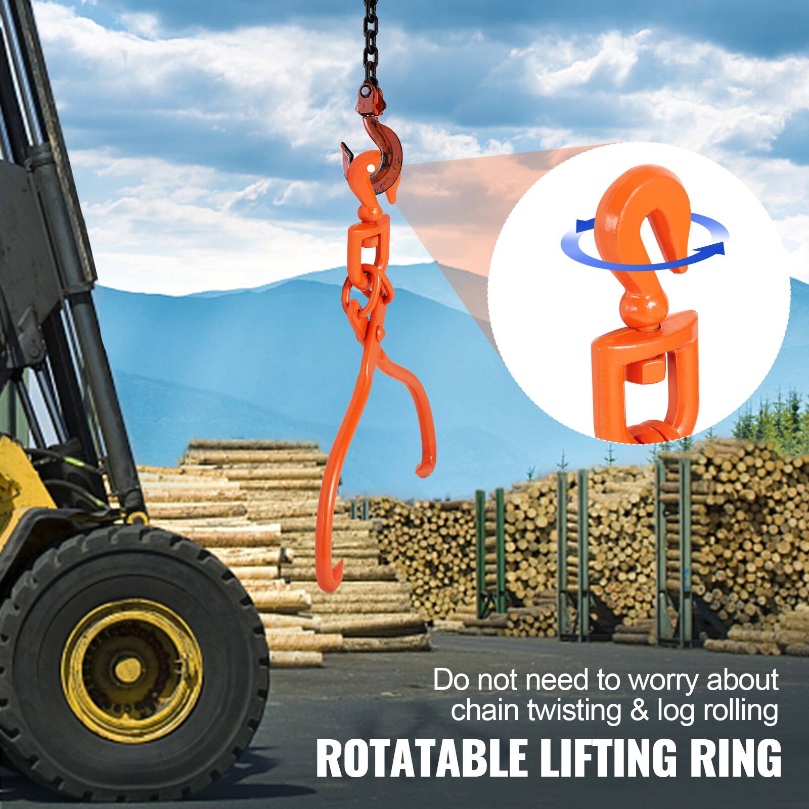 Do not need to worry about chain twisting & log rolling  
ROTATABLE LIFTING RING