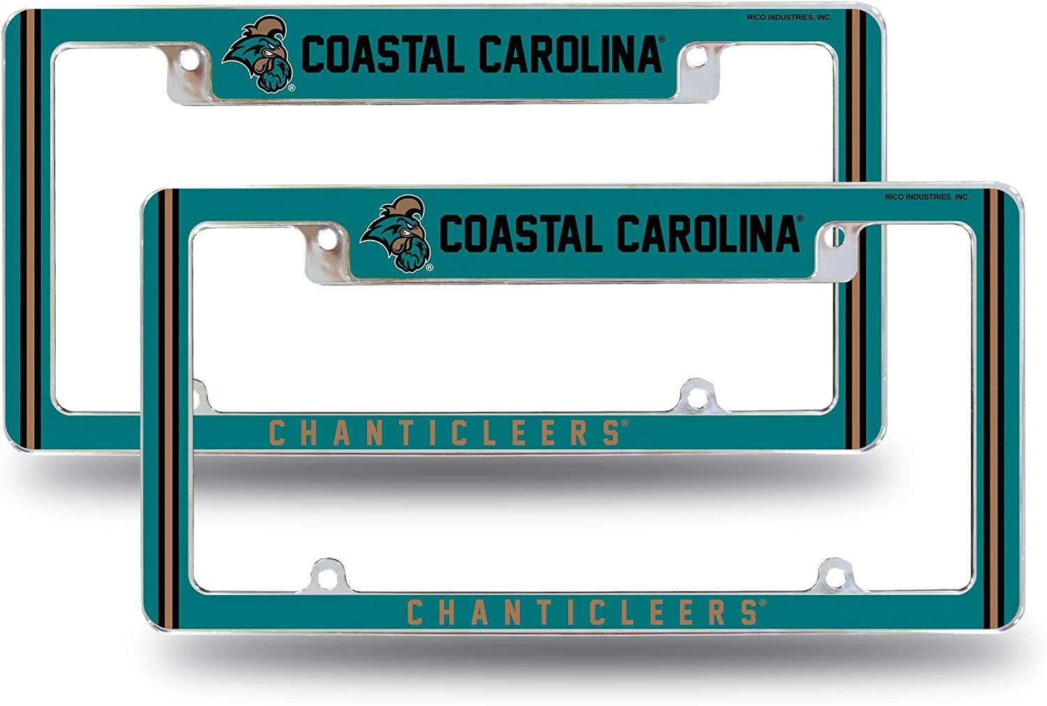 Coastal Carolina NCAA Chanticleers (Set of 2) Chrome Metal License Plate Frames with Bold Full Frame Design