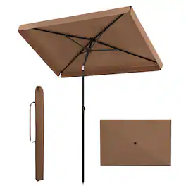 Costway - Rectangular Outdoor Balcony Umbrella, Push Button Tilt, Portable Carrying Bag - Brown