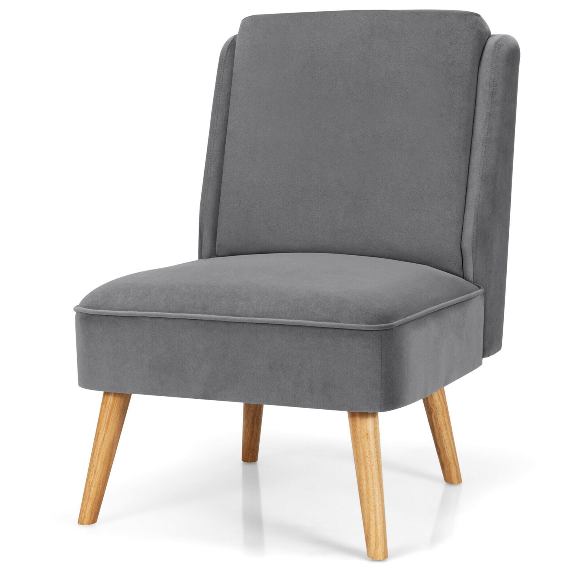 Gymax - Velvet Accent Chair Single Sofa Chair Leisure Chair with Wood Frame Grey - Gray