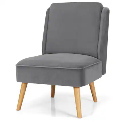 Front. Costway - Costway Velvet Accent Chair Single Sofa Chair Leisure Chair with Wood Frame Grey - Grey.