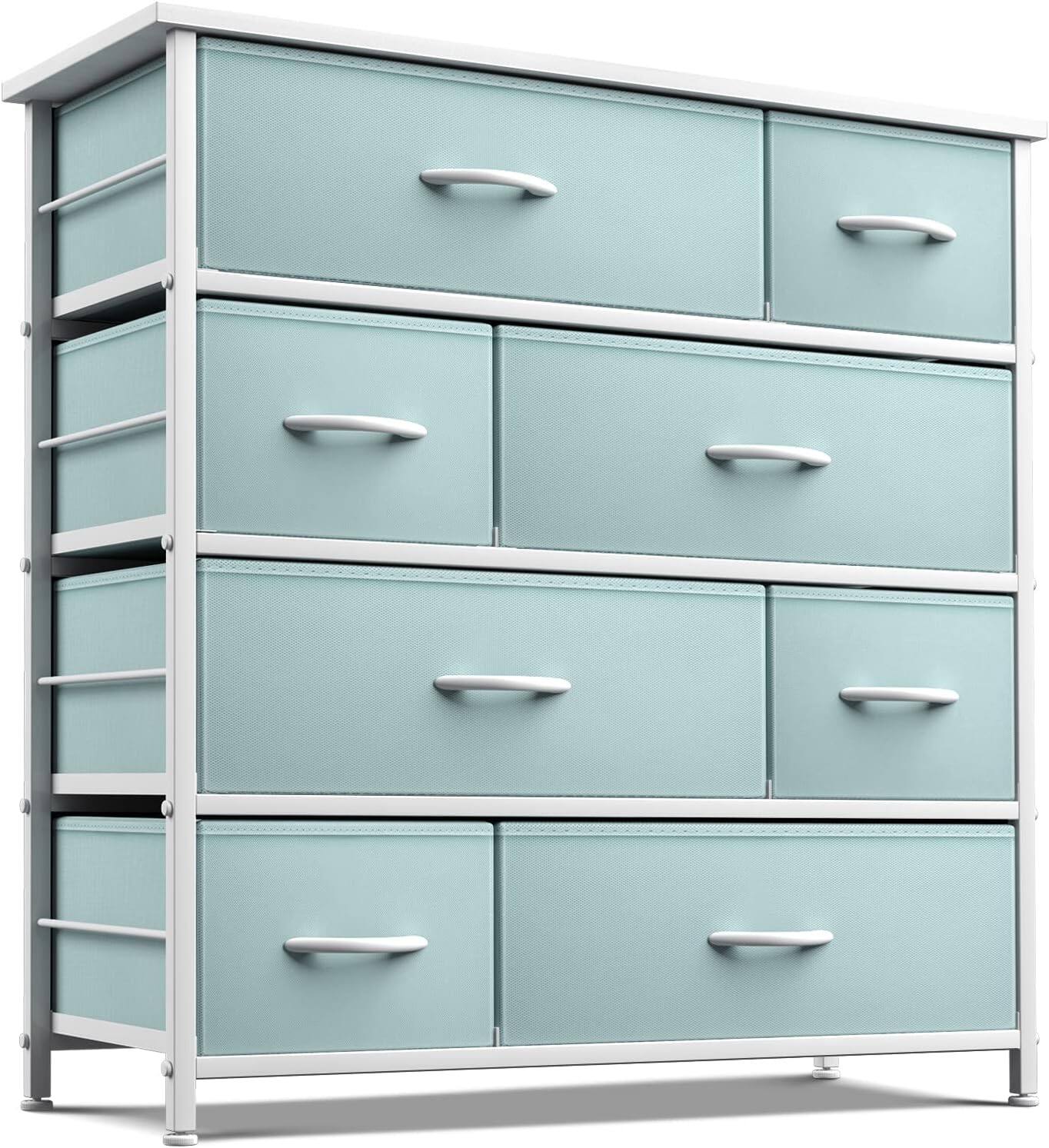 Sorbus - Dresser with 8 Drawers - Storage Chest Organizer with Steel Frame, Wood Top, Handles, Fabric Bins - Aqua