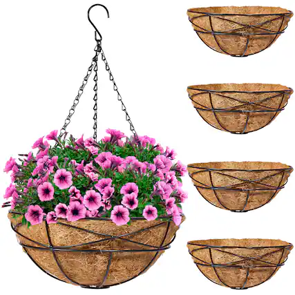 Front. Sorbus - Sorbus 4 Pack Metal Hanging Planter Basket Huge 12 Inch Hanging Flower Pot Basket & Coco Coir Liner for Indoor/Outdoor - Black.