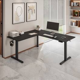 Loheer - 63 Inch L-Shaped Electric Standing Desk Corner Sit to Stand Desk with 3 Memory Presets - Black