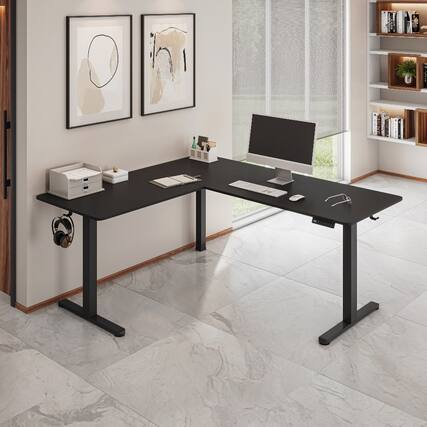 Front. Loheer - Loheer 63 Inch L-Shaped Electric Standing Desk Black Corner Sit to Stand Desk with 3 Memory Presets - Black.