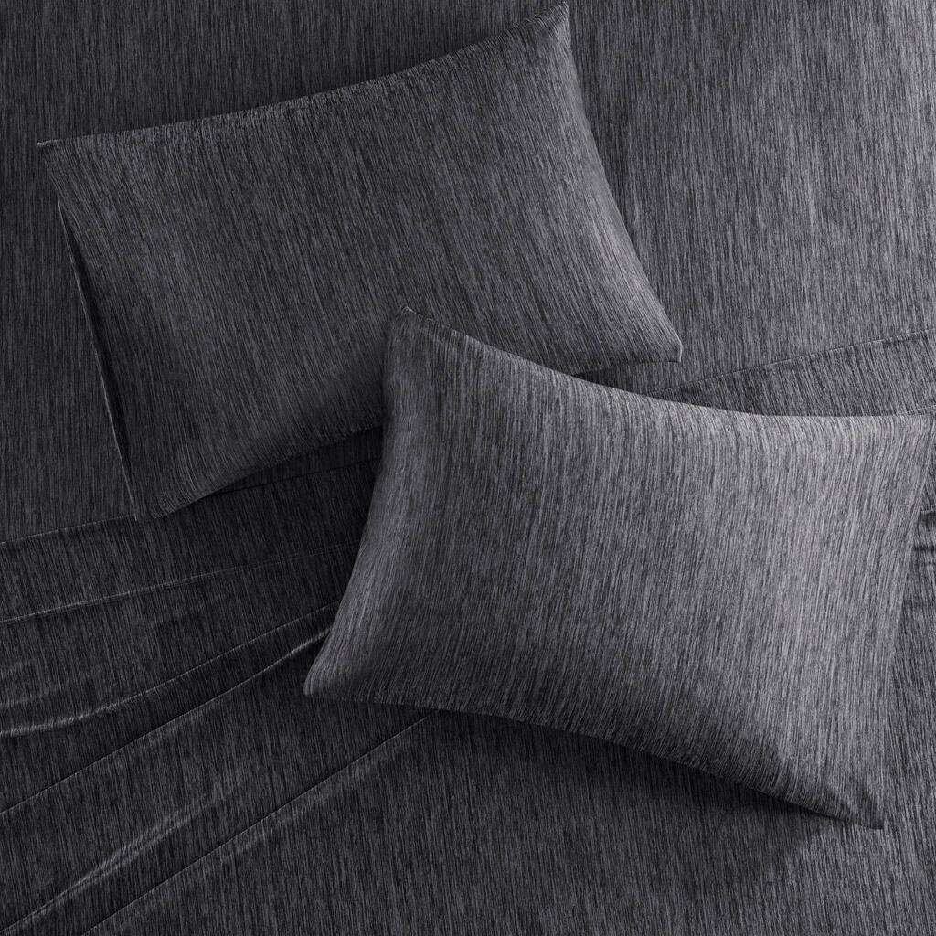 Alt View 2. Gracie Mills - Gracie Mills Azalea Heathered Jersey Knit Nylon Blend Sheet Set - Black.