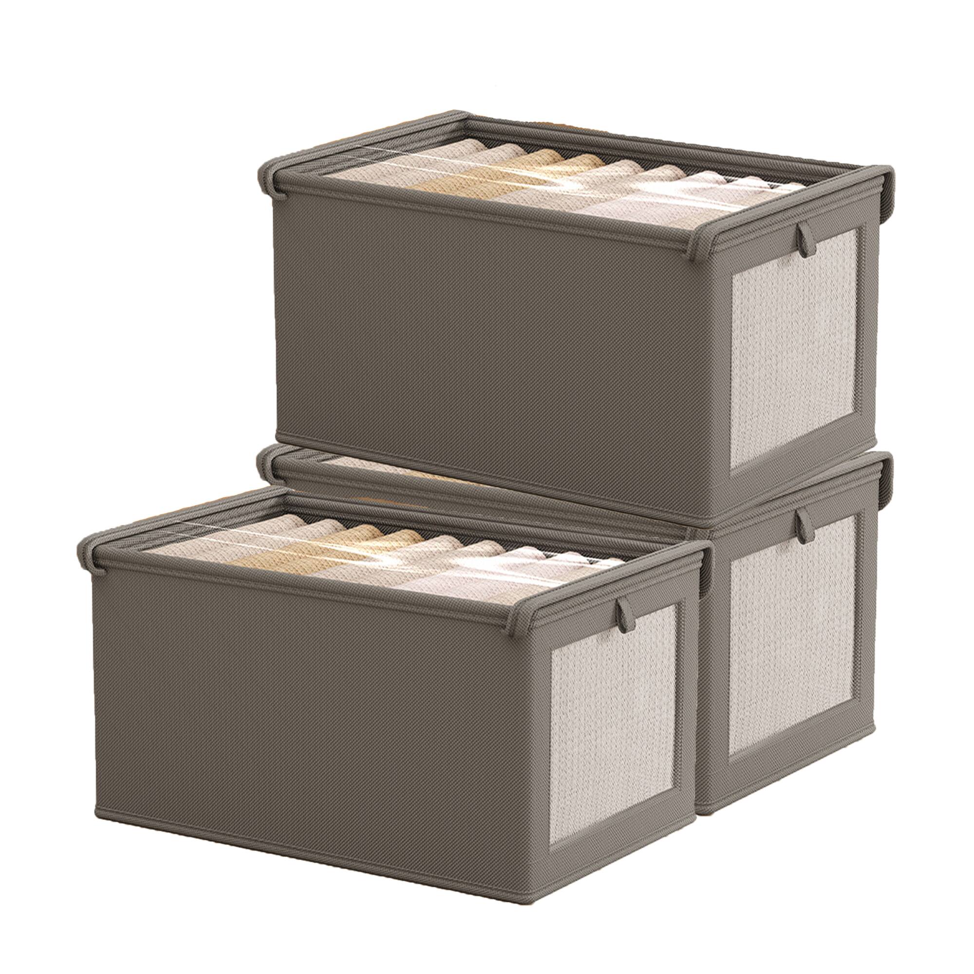 Front. Auledio - 3-Pack Large Canvas Storage Boxes With Clear Window, Organizer Bins For Clothes, Jeans, Books,grey.