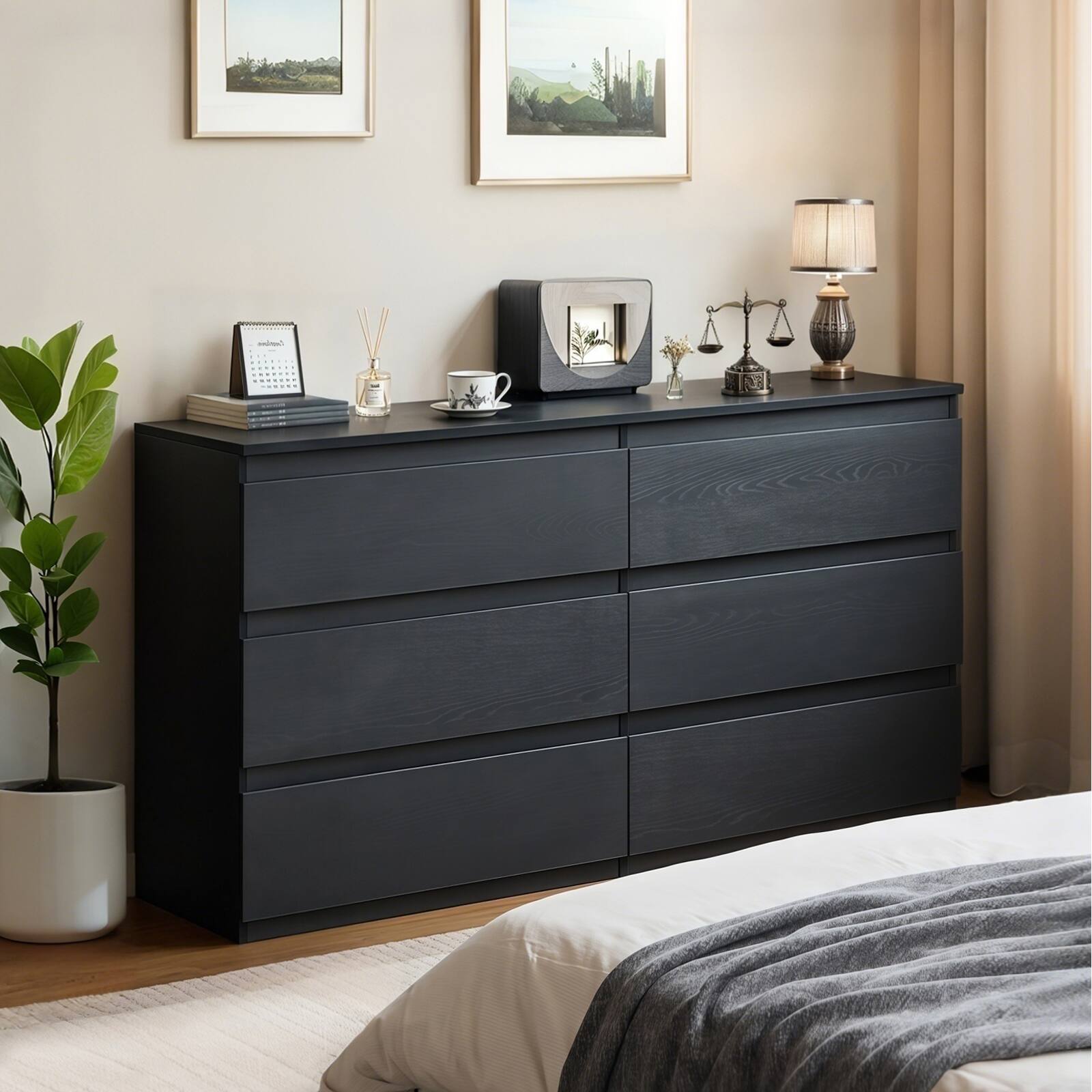 Alt View 4. Forest'nSky - 6 Drawer Black Dresser with Spacious Countertop and Concealed Handles for Bedroom - Black.