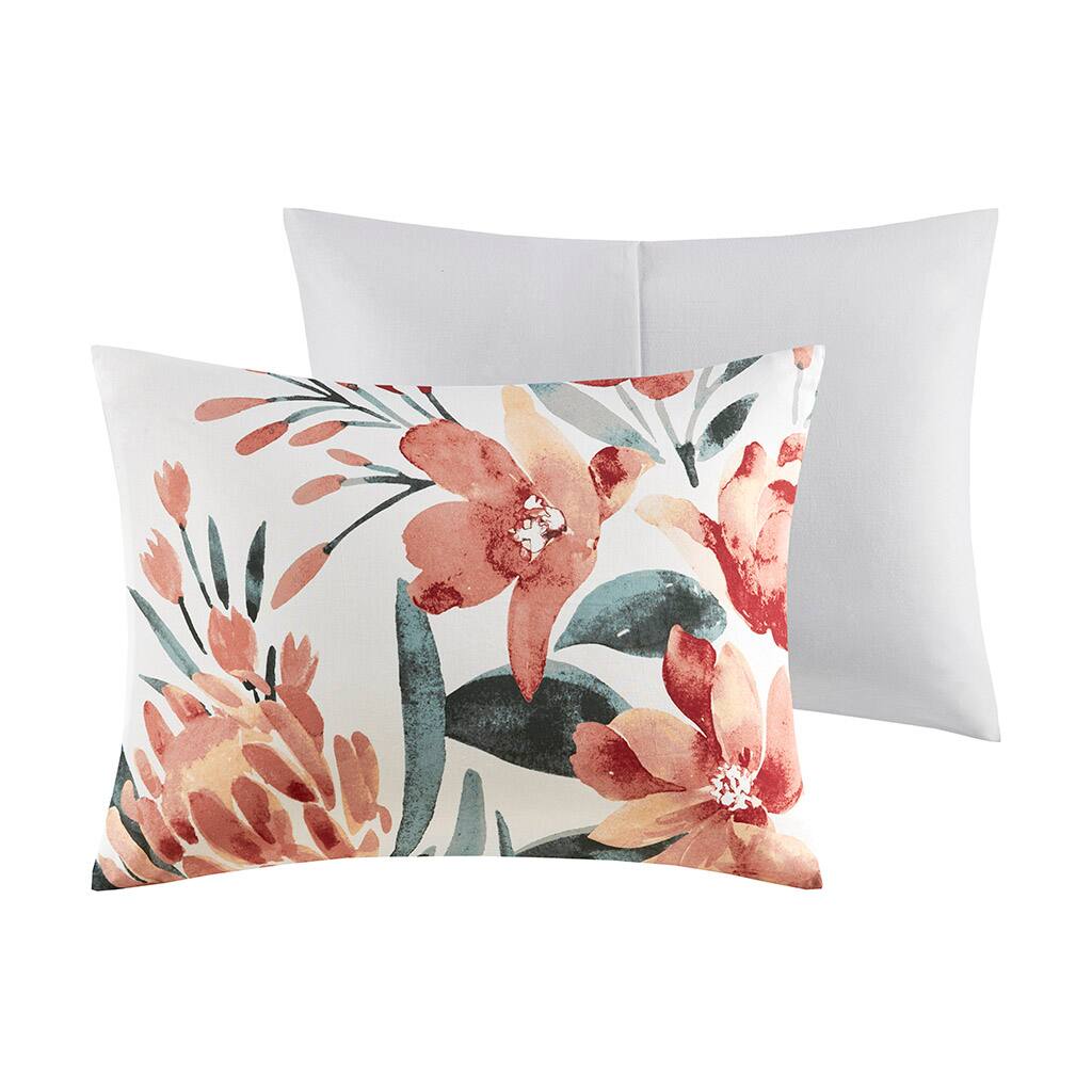Alt View 4. Gracie Mills - Gracie Mills 3-Piece Modern Floral Print Cotton Duvet Cover Set - Peach/Off-White.