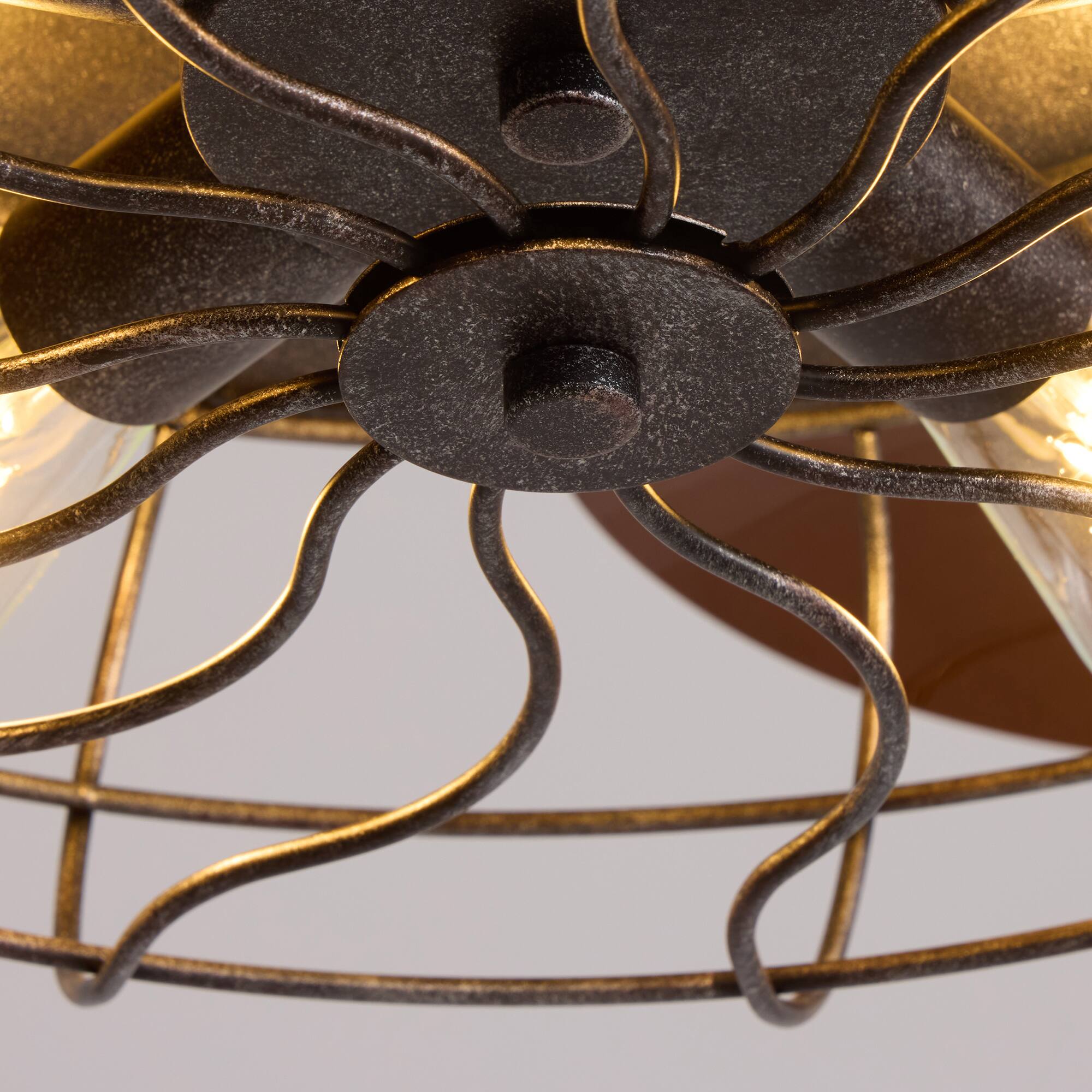 Alt View 8. Siljoy - 48 Inch Vintage Metal Cage Retractable Ceiling Fan Light 5 Dimmable Lamps Adjustable Downrod for Living Room Dining Room - Brown.