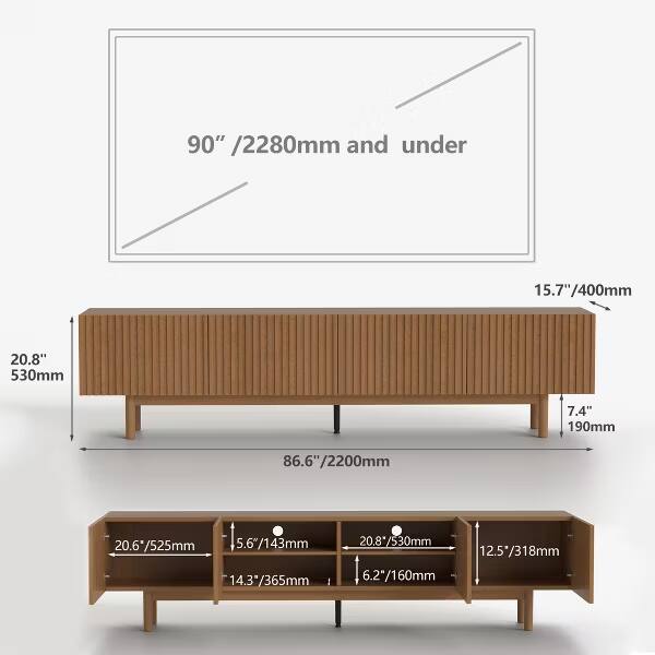 90" / 2280mm and under  
15.7" / 400mm  
20.8" / 530mm  
7.4" / 190mm  
86.6" / 2200mm  
20.6" / 525mm  
5.6" / 143mm  
14.3" / 365mm  
20.8" / 530mm  
12.5" / 318mm  
6.2" / 160mm