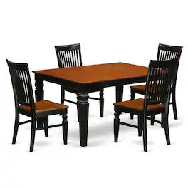 East West Furniture - Dining Room Set Black & Cherry - Brown