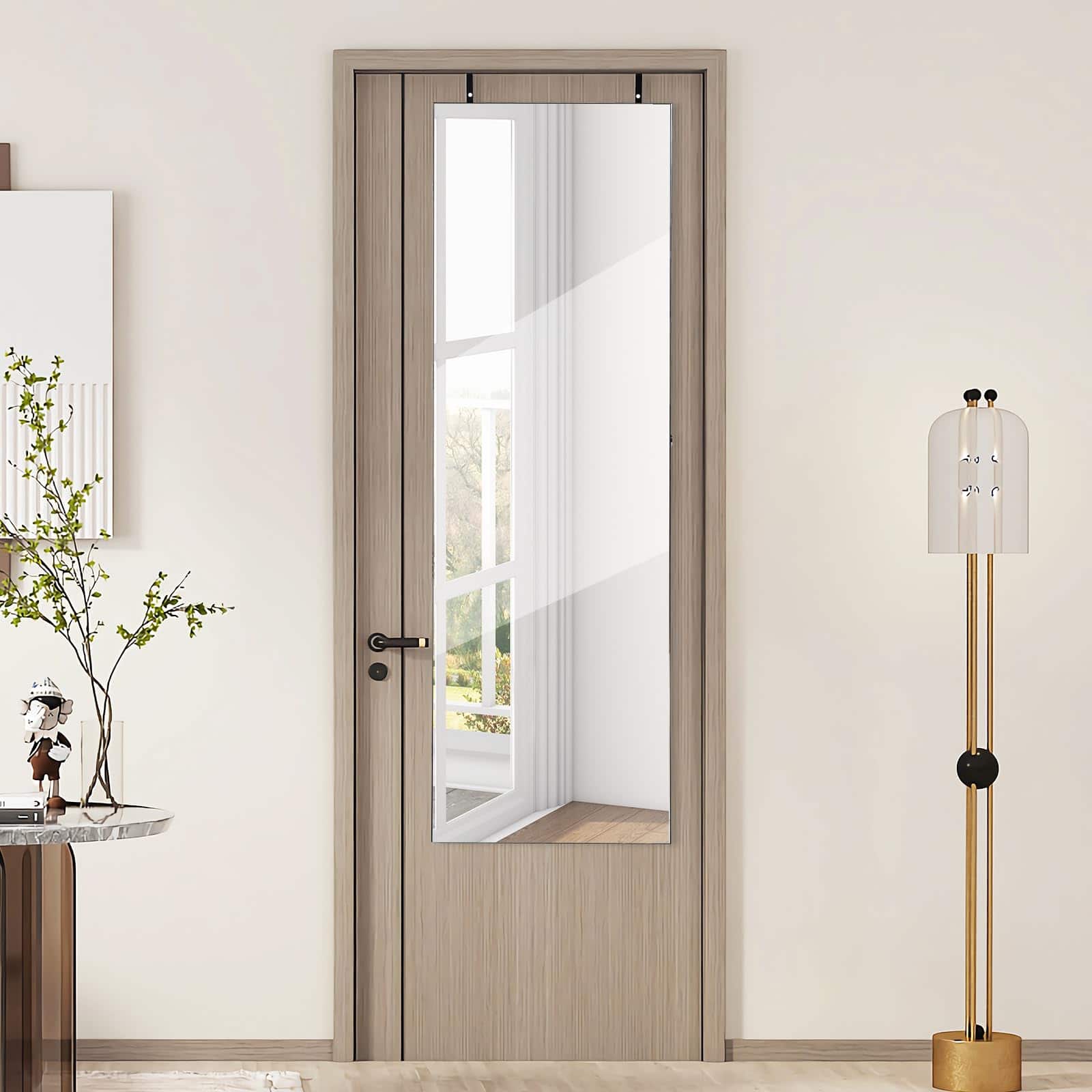 Cedar Assembly - Over The Door Organizer Hanging Storage Cabinet W full-length Inner Makeup Mirror Earring Shelves Ring Slot - Rustic Brown