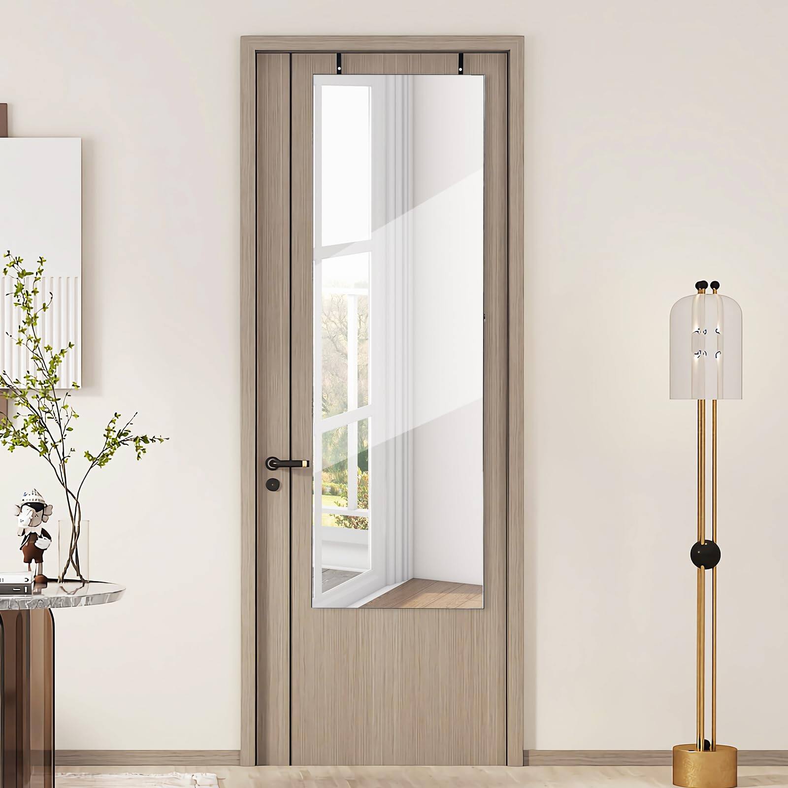 Front. Cedar Assembly - Over The Door Organizer Hanging Storage Cabinet W full-length Inner Makeup Mirror Earring Shelves Ring Slot... - Rustic Brown.