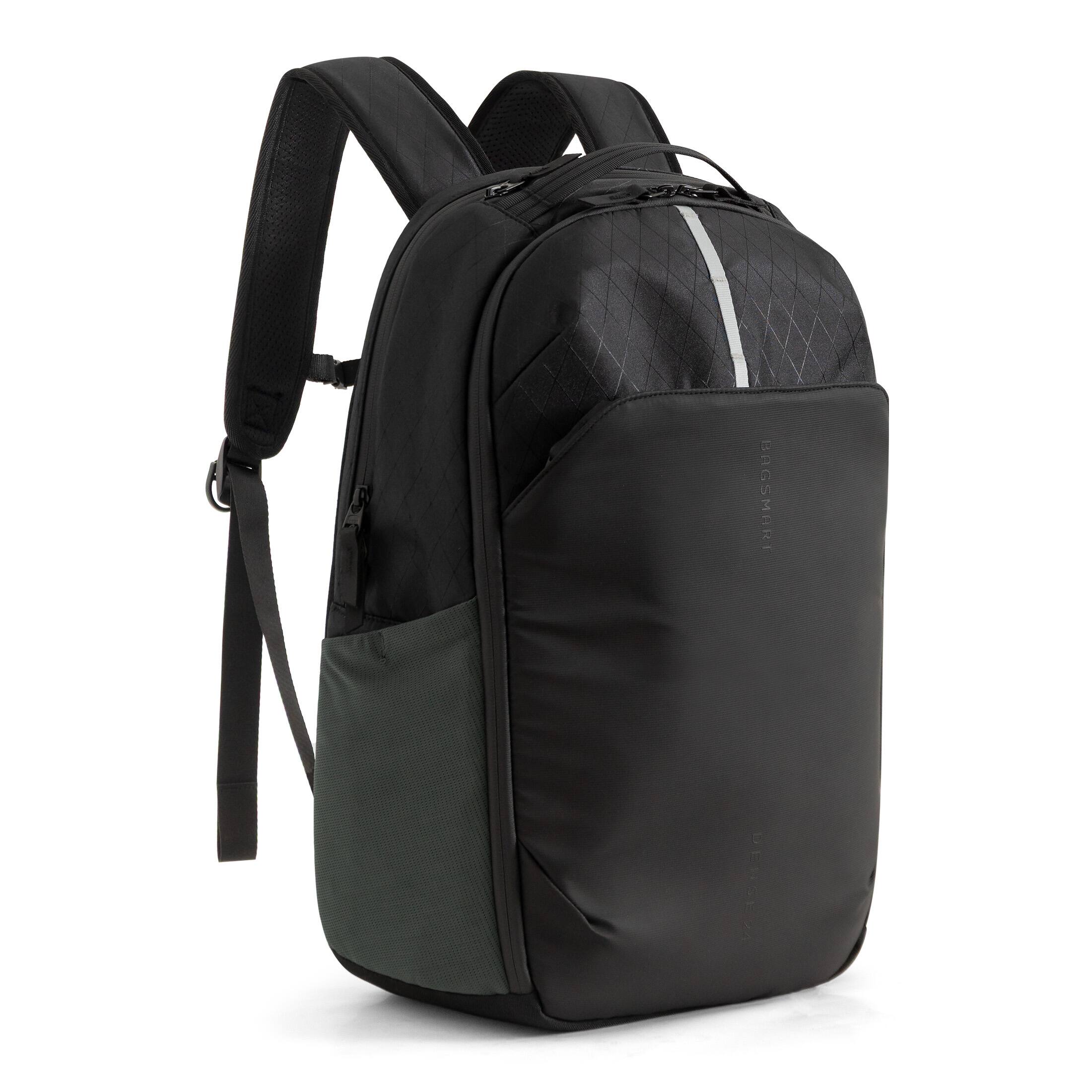 Angle. Bagsmart - Dense 24L Urban Pack, Sleek Laptop Backpack with Breathable Back & 15.6" Laptop Compartment for Work & Commuting - Black.