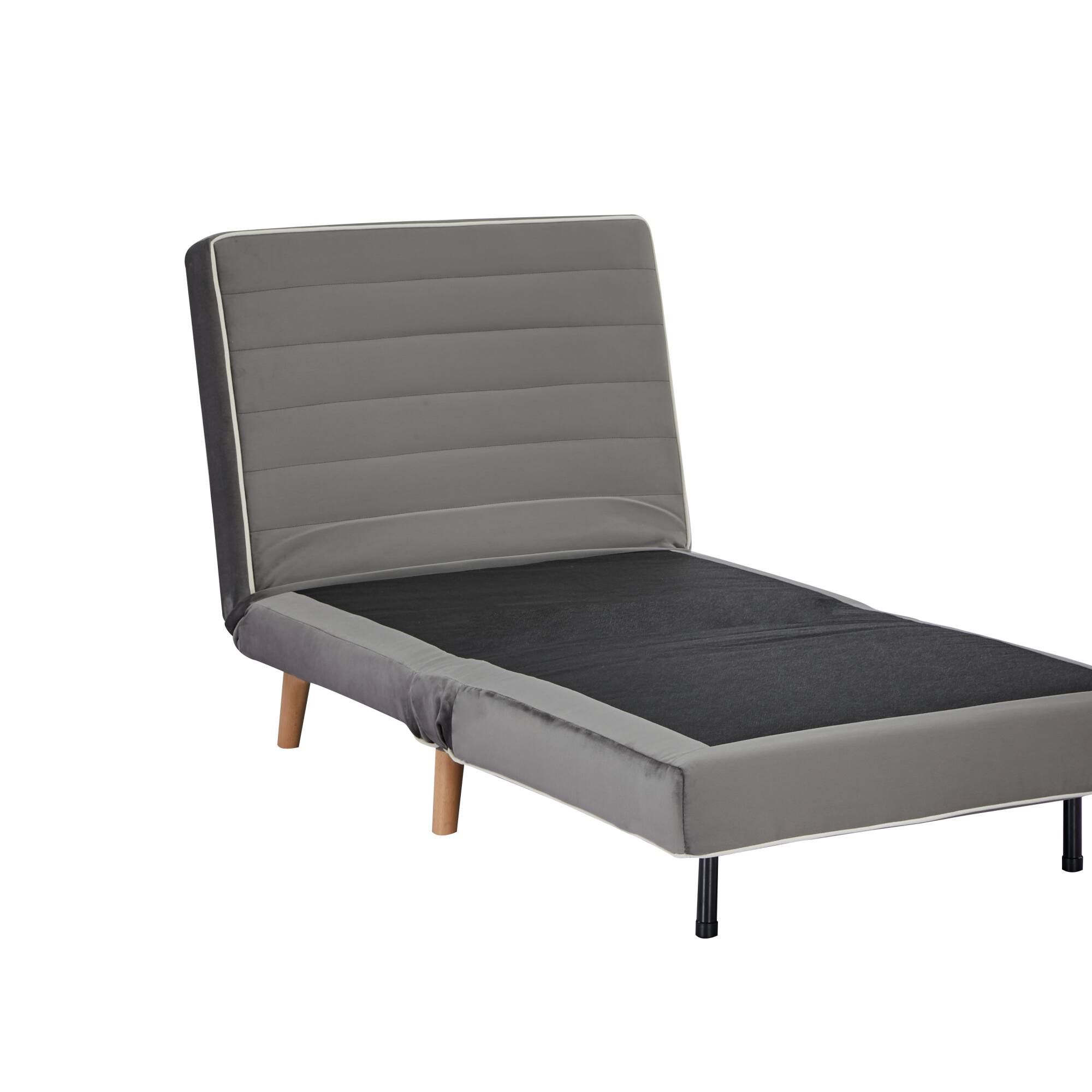 Angle. GOODSILO - Modern Velvet Foldable Sleeper Chair with Adjustable Backrest - Converts to Bed in Seconds - Grey.