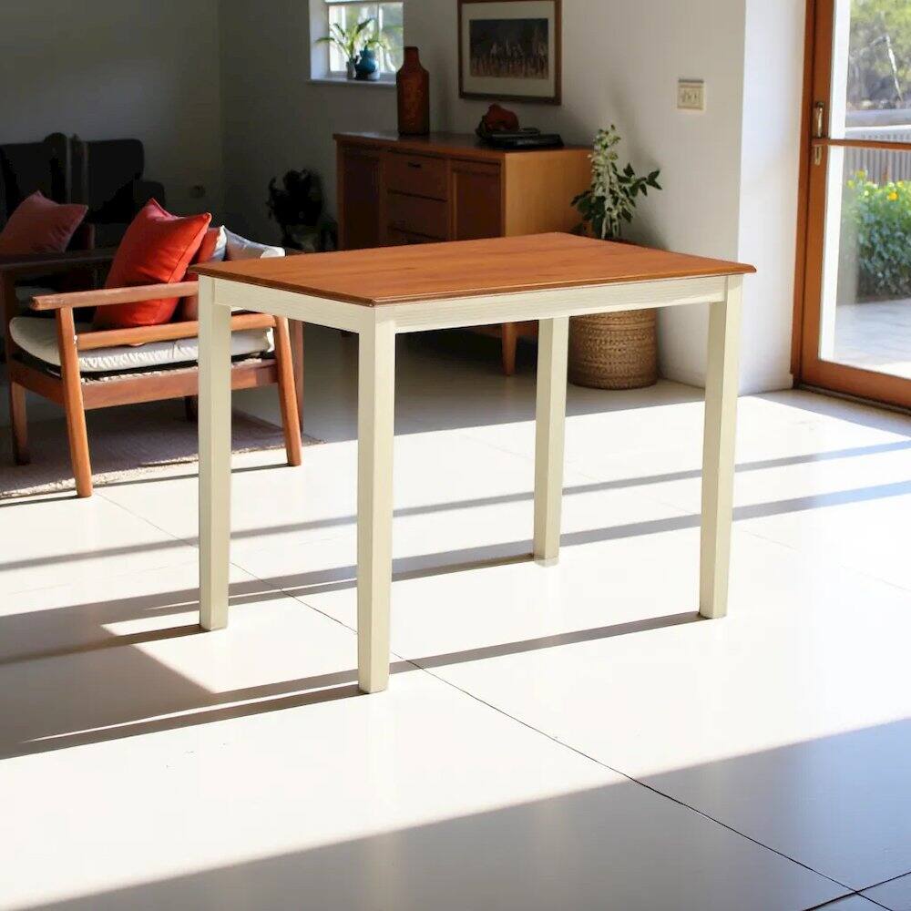 Back. FurniFact - Elegant Counter-Height Kitchen Table Set – Dining Room Set for 4 - Buttermilk & Cherry.