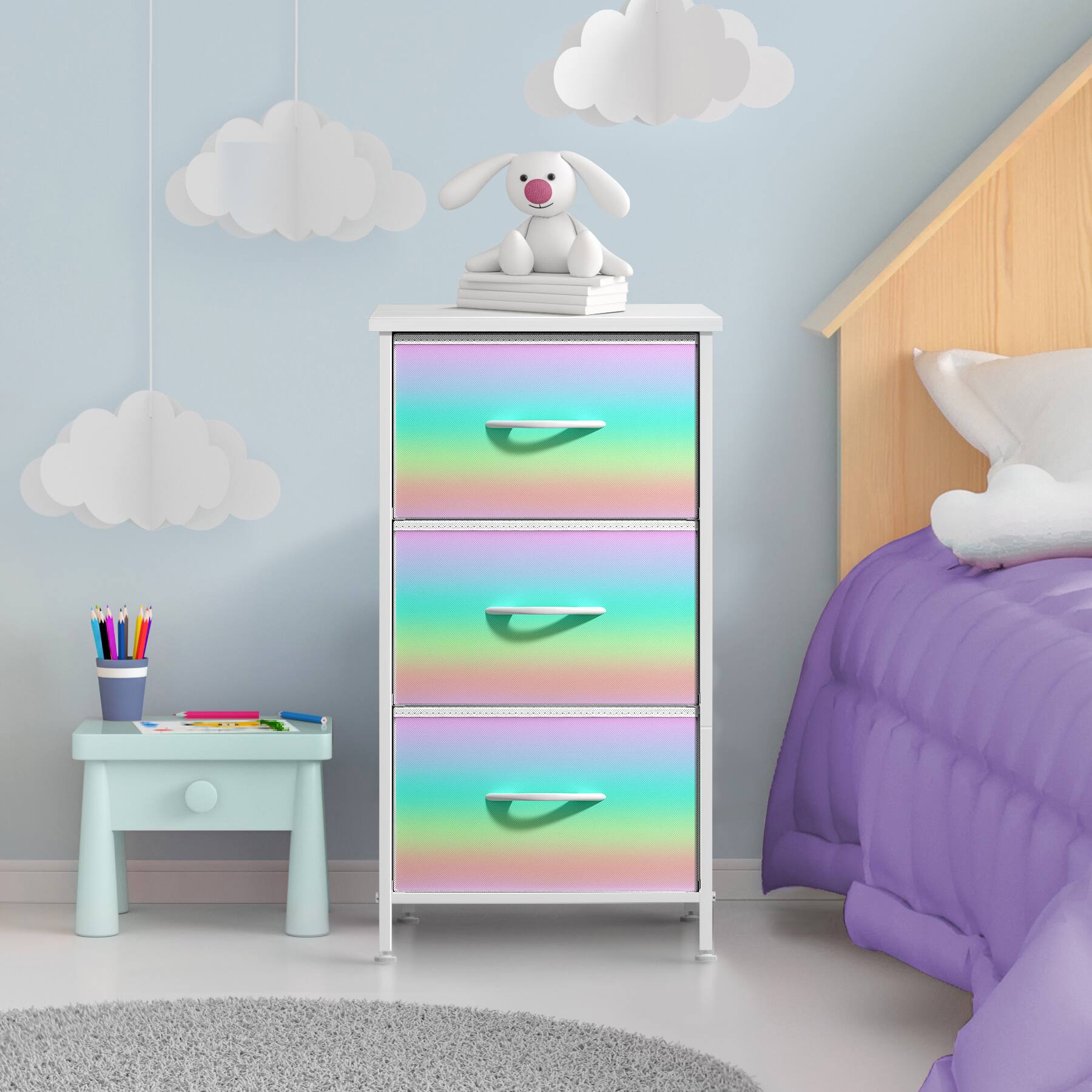 Angle. Sorbus - Sorbus Nightstand with 3 Drawers - Steel Frame, Wood Top &Fabric Bins -Home, Bedroom, Office & College Dorm, Bedside - Multicolor 1.