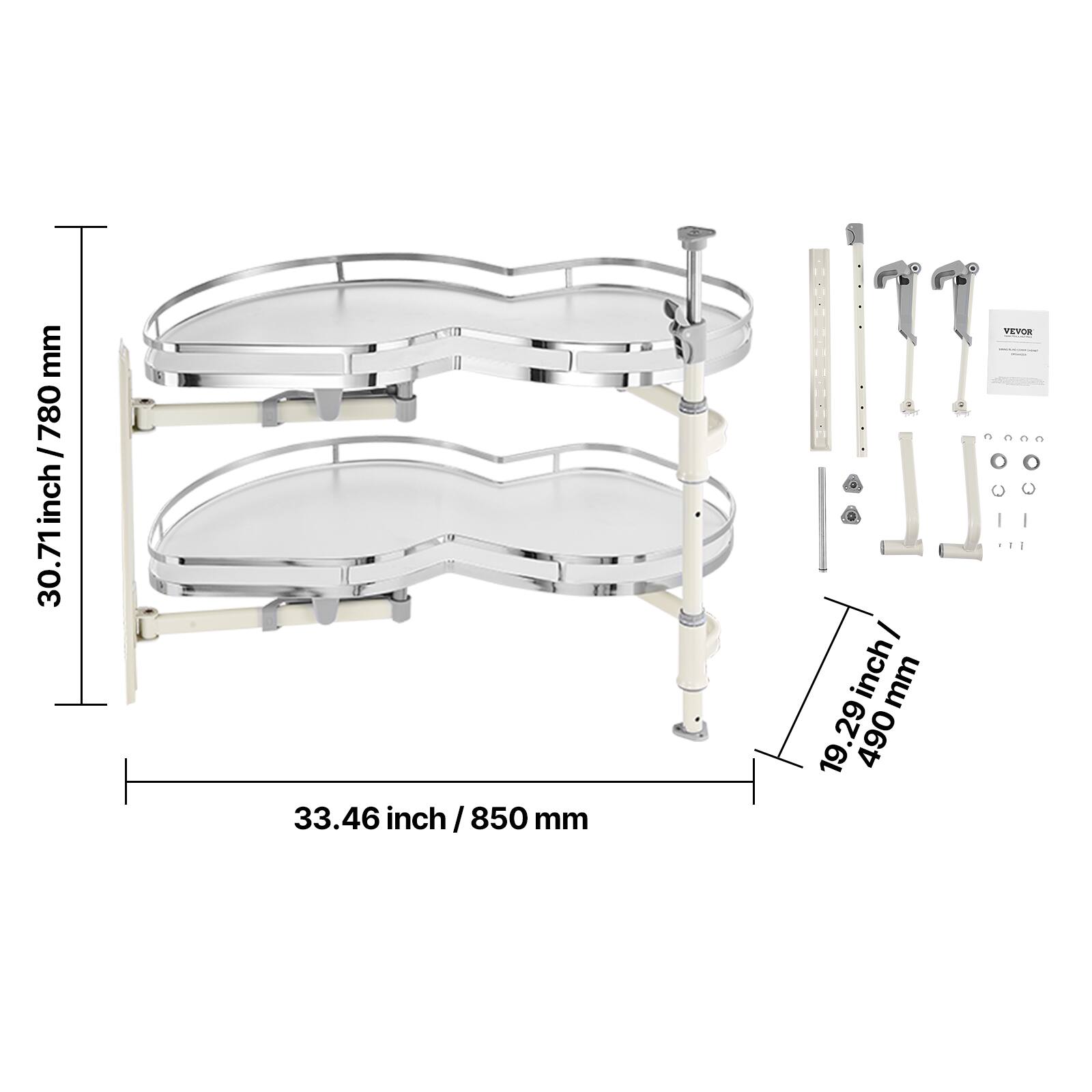 - 30.71 inch / 780 mm
- 33.46 inch / 850 mm
- 19.29 inch / 490 mm