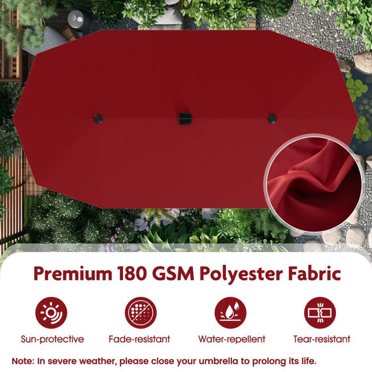 Premium 180 GSM Polyester Fabric

- Sun-protective
- Fade-resistant
- Water-repellent
- Tear-resistant

Note: In severe weather, please close your umbrella to prolong its life.