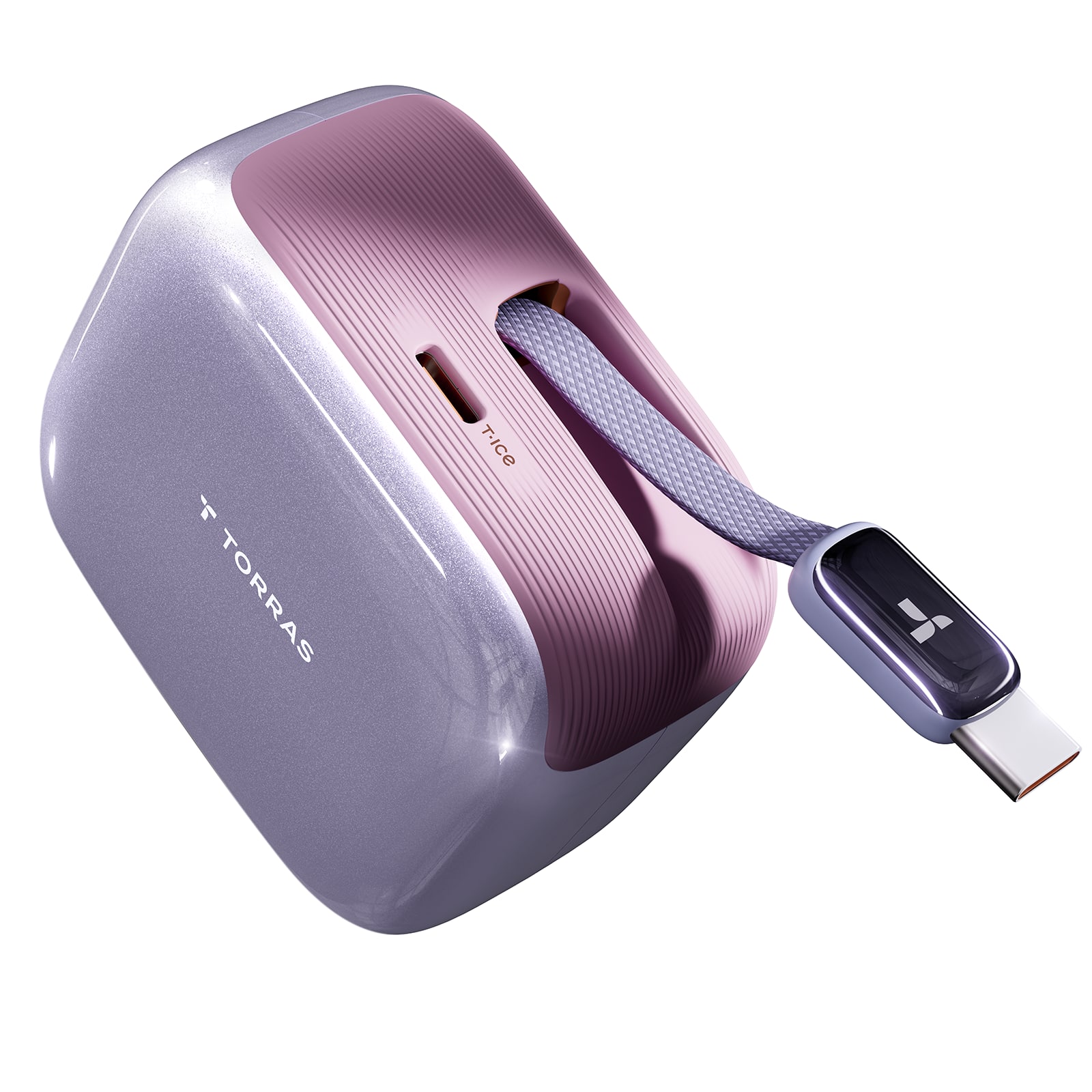 TORRAS - Flexline Pro 60W Purple Retractable Dual USB-C Charger, 1m Build-In Braided Cable, Low-Temp Compact Charging