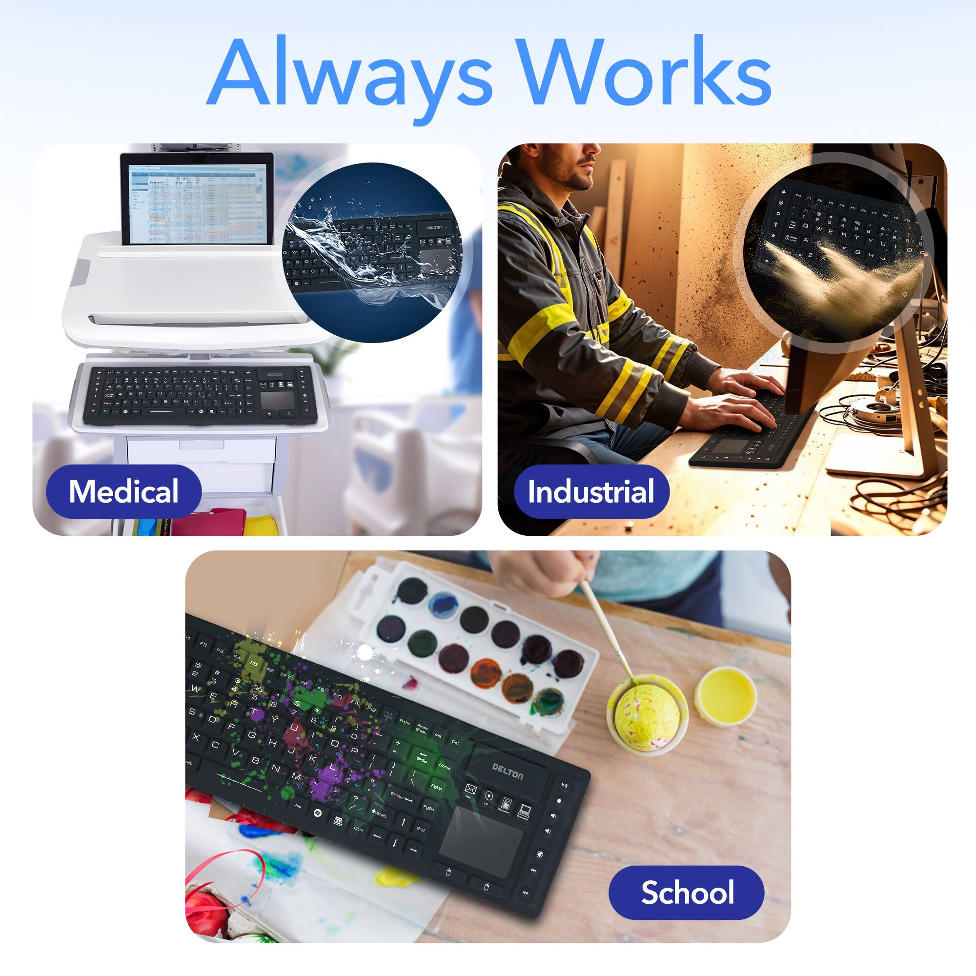 Always Works

Medical
Industrial
School