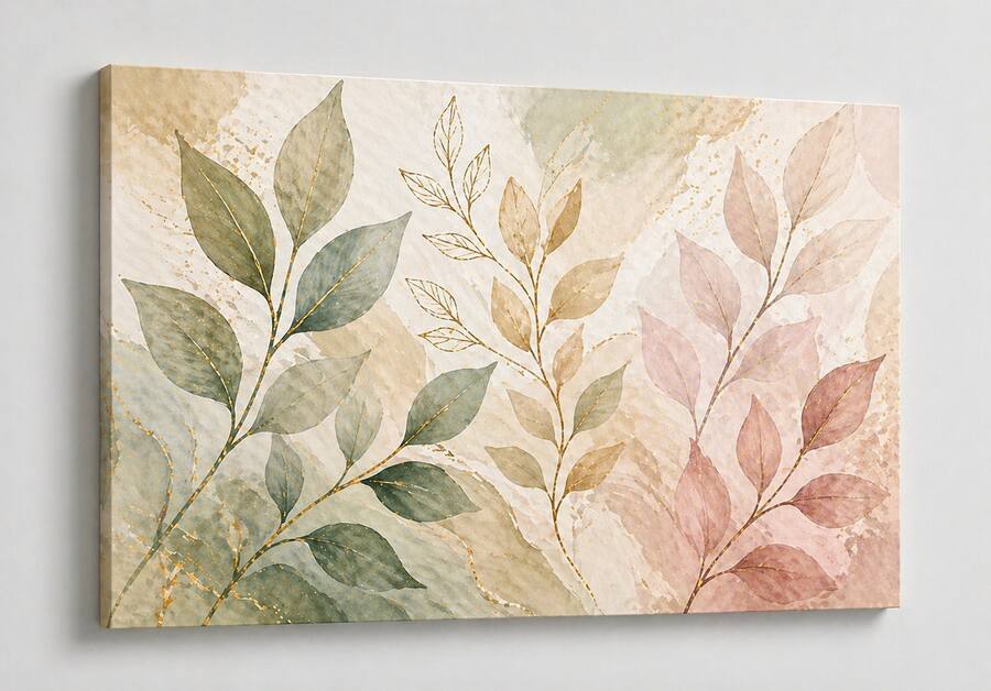 FC Design Large Canvas 24x36" Pastel Botanical Leaf Art Painting ...