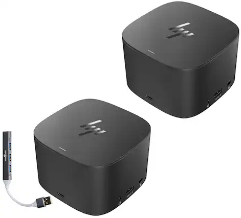 Front. HP - HP Thunderbolt Dock G2 230W 3VL22AV#ABA Bundle with Dockztorm Hub USB-C/USB-A Ports, DisplayPort, VGA & Ethernet 2 Pack - Black.