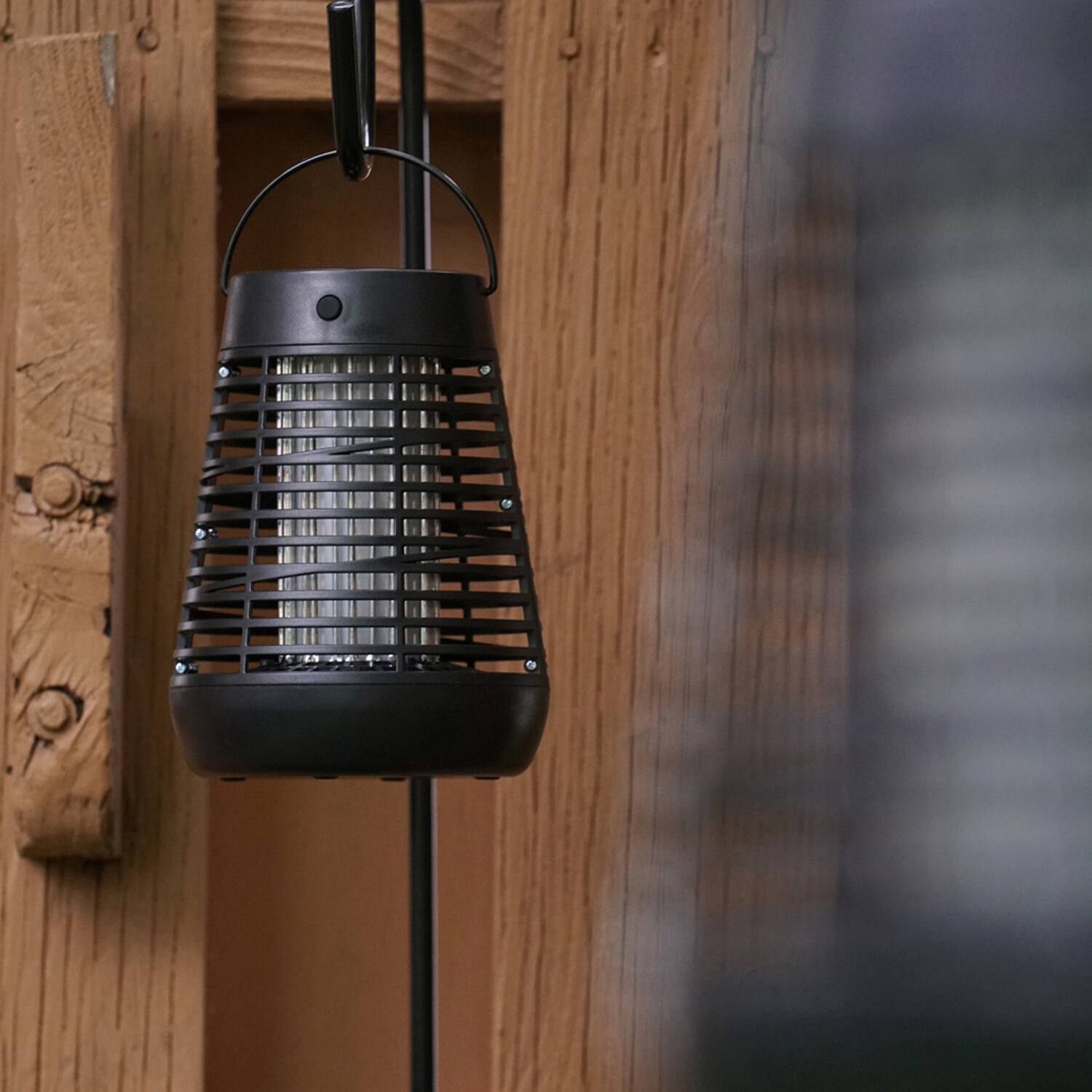 Alt View 2. PIC - Flickering Flame Solar Portable Bug Zapper Torch Lantern - Black.