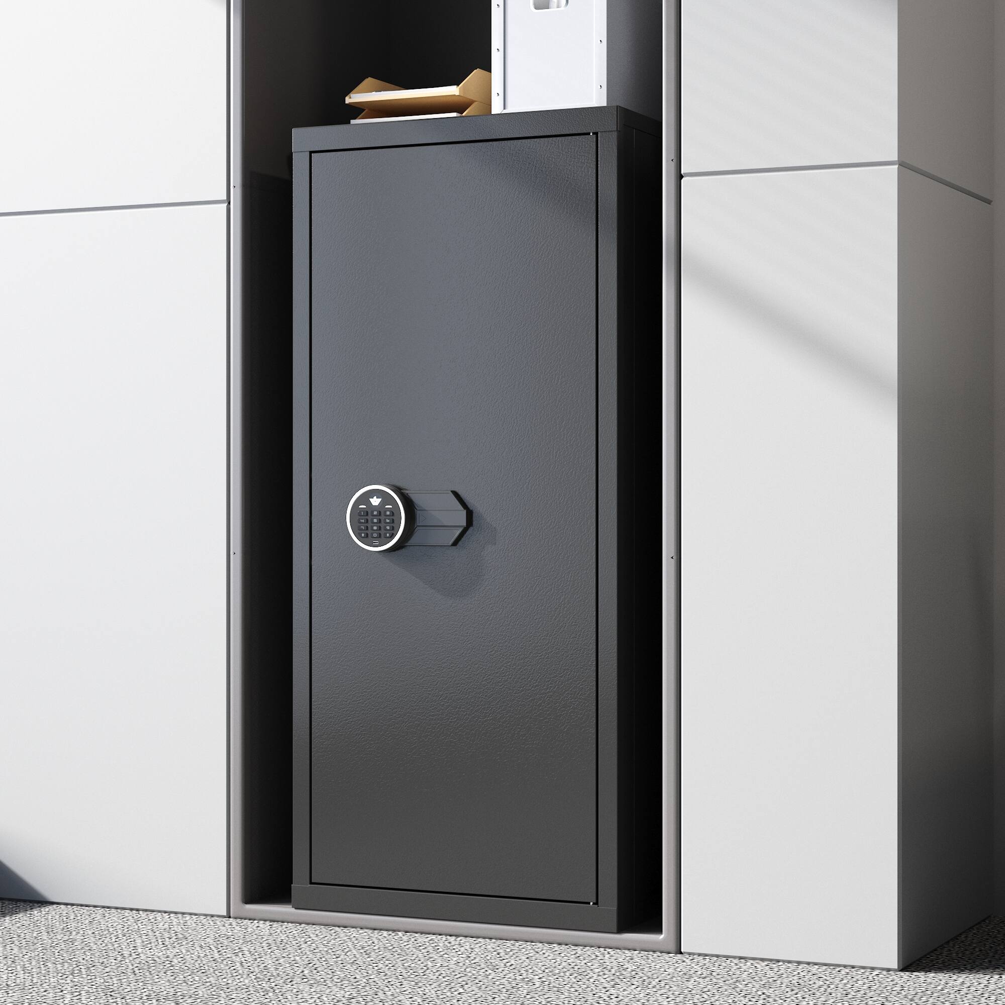 Left. Famapy - Large Steel Gun Safe for Rifles and Handguns, Firearm Security Cabinet with Digital Keypad, Alarm System, Removable Shel - Black.