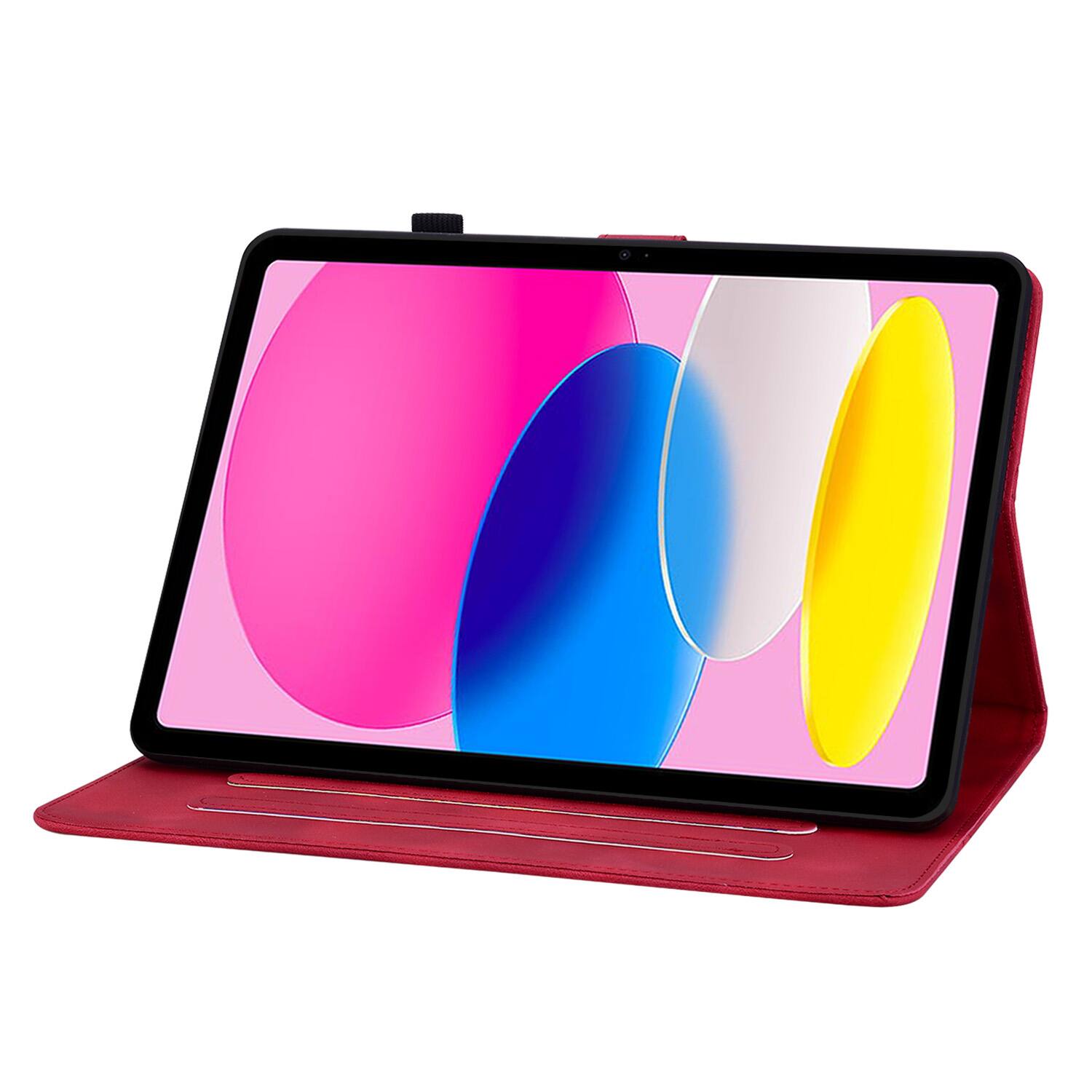 Left. Dteck - Case for Apple iPad (A16) 11" 2025 & iPad 10th Gen 2022,Embossed Pattern PU Leather Flip Card Holder Kickstand Cover - Red.
