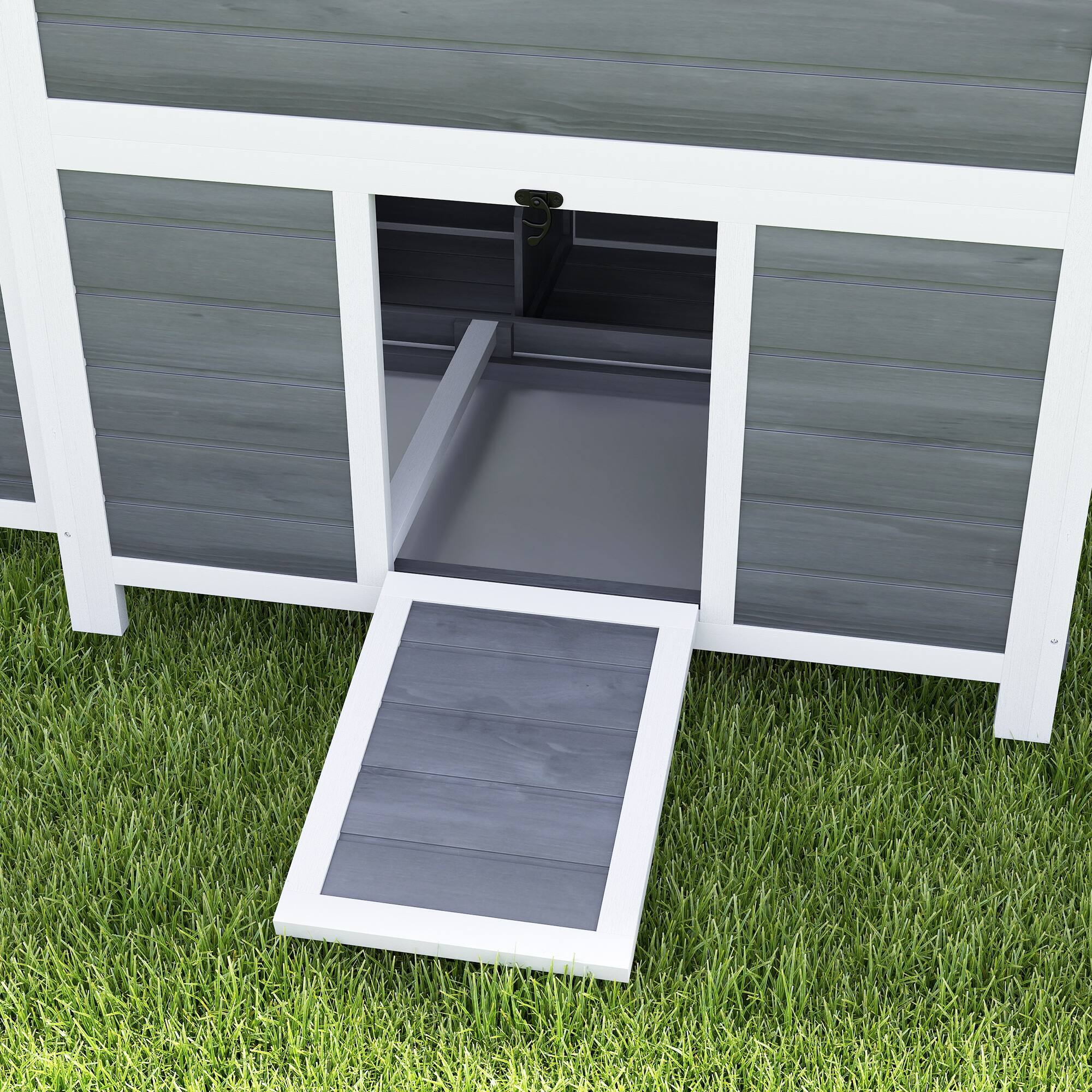 Alt View 5. Pawhut - 39" Light Gray Wooden Chicken Coop, Outdoor Poultry Cage with Nesting Box, Pull-Out Tray, Waterproof Roof.