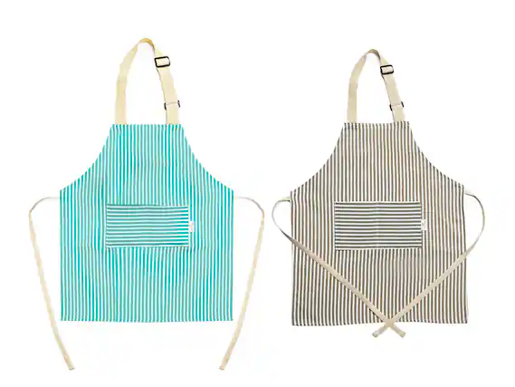 Front. Tovla Jr - Apron Gift Set for Kids - Baking and cooking with Pocket for Boys and Girls - Striped Print - Striped.