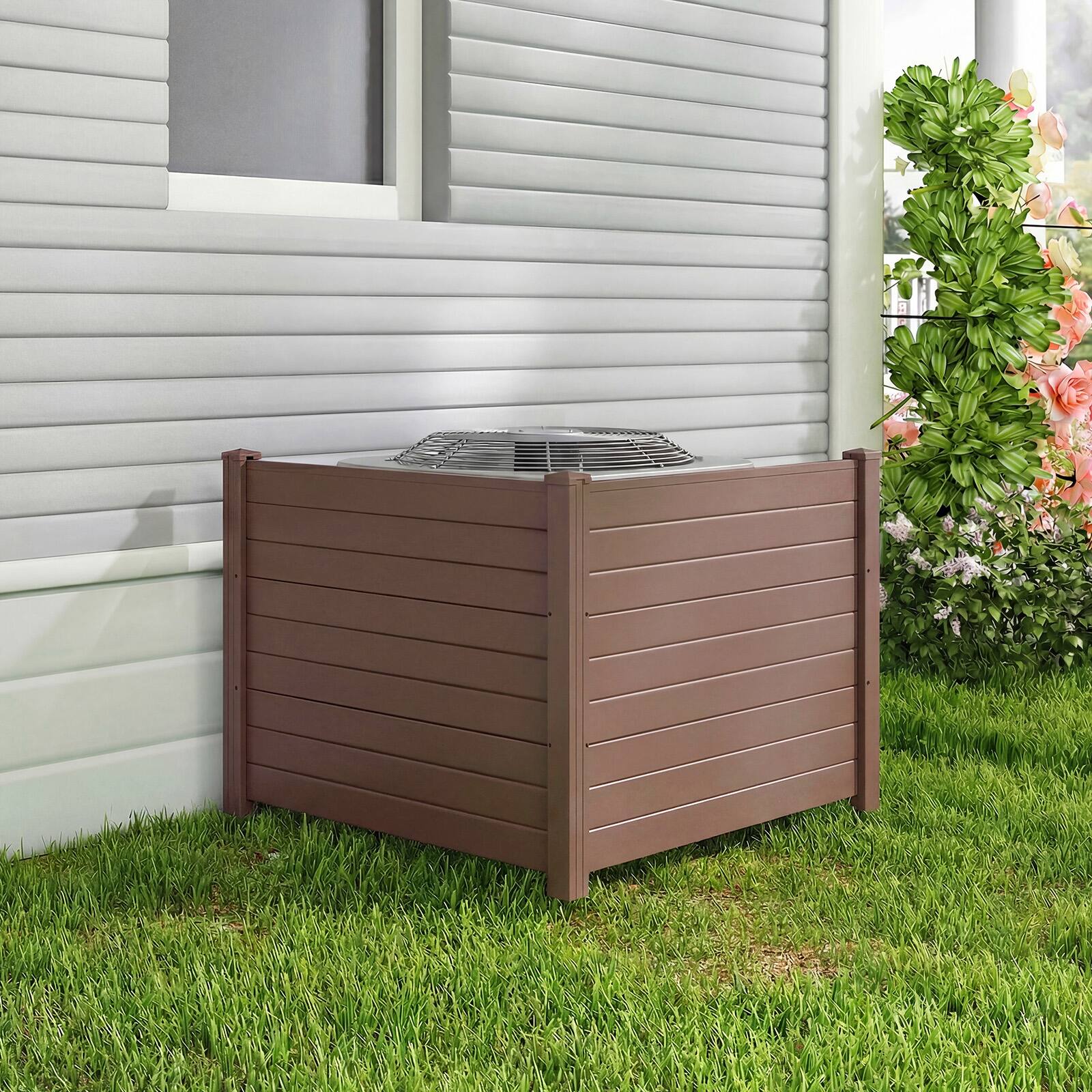 Alt View 3. Costway - 4 Pack 48" x 38" Air Conditioner Fence Screen Panel Kit with 6 Ground Stakes - Brown.