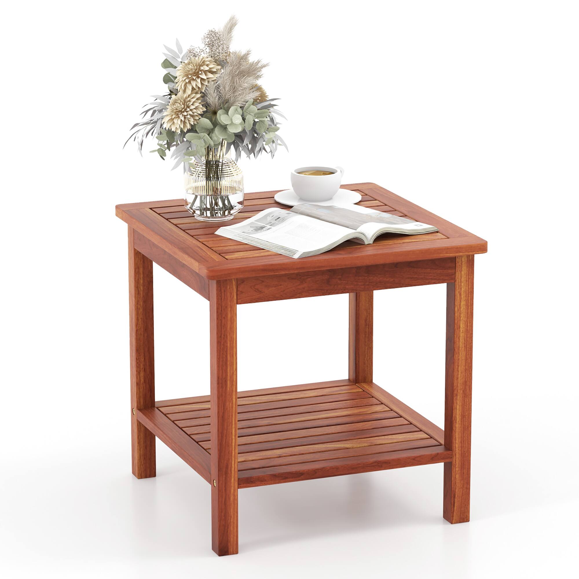 Alt View 3. Gymax - Gymax 2 Pieces Adirondack Outdoor Side Table Patio 2-Tier Square End Table Sturdy Coffee Table - Natural.