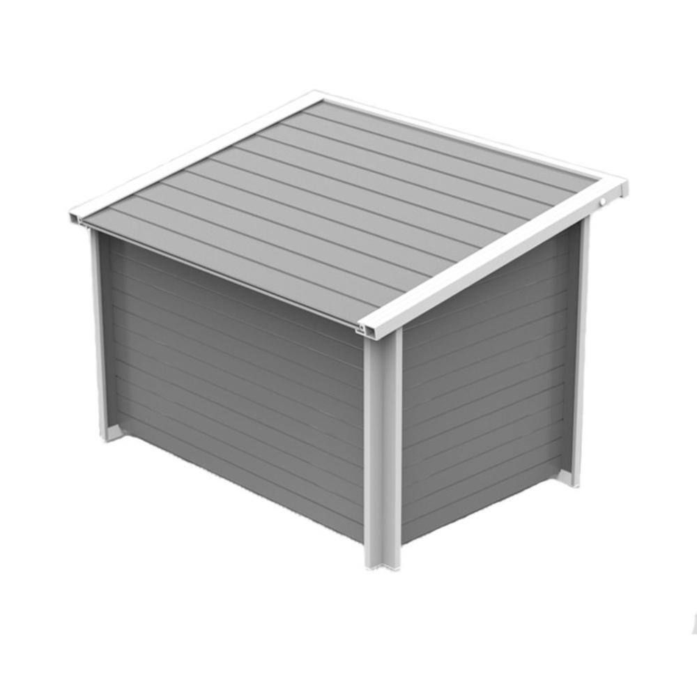 Left. New Age Pet - ECOFLEX Rustic Lodge Outdoor Dog House - Grey/White.