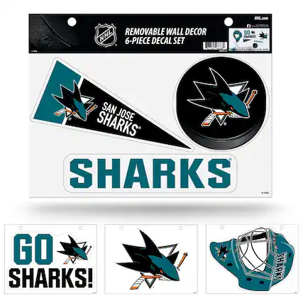 NHL.com
REMOVABLE WALL DECOR
6-PIECE DECAL SET
SAN JOSE SHARKS
SHARKS
GO SHARKS!
SHARKS
GO SHARKS!